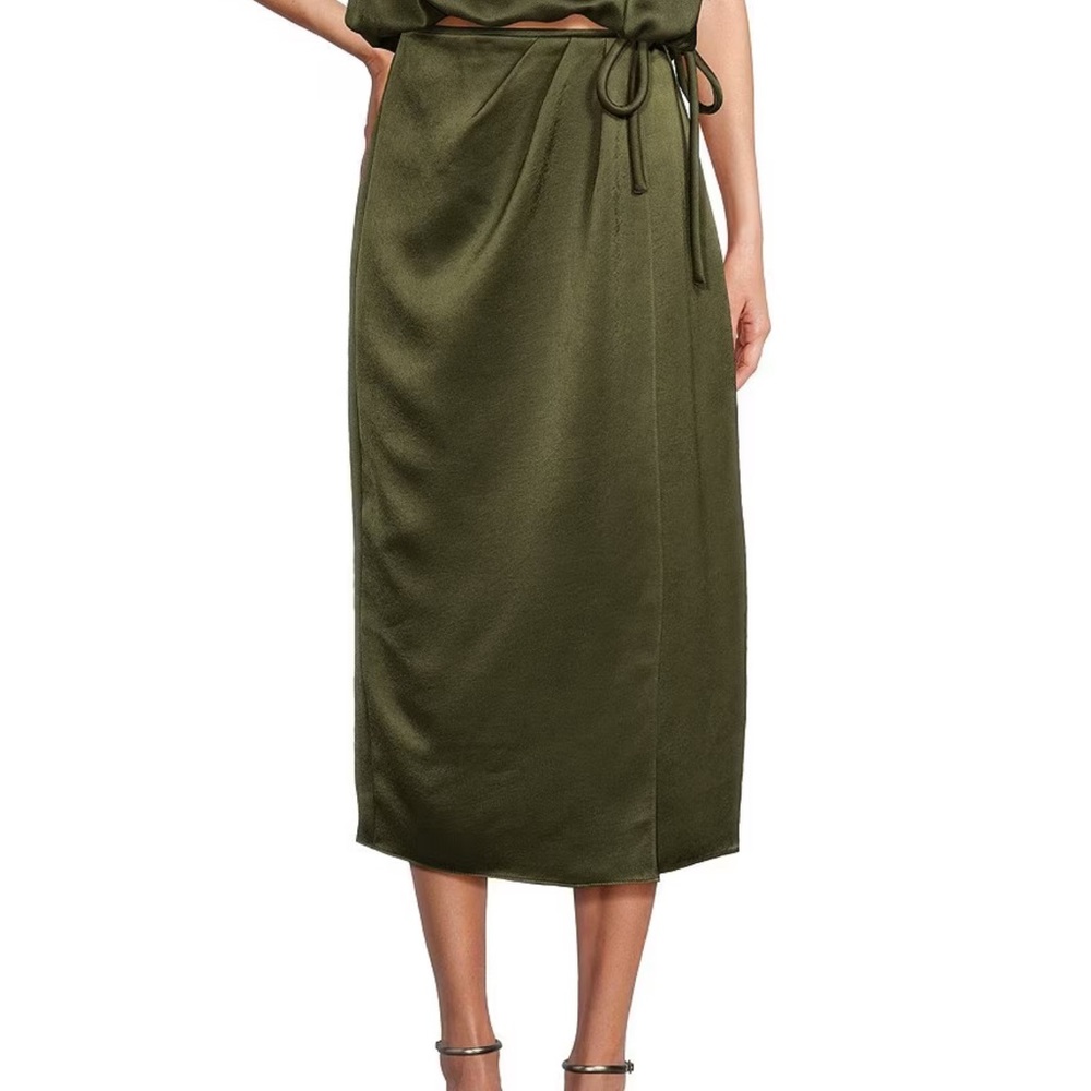 x Elizabeth Damrich Annie Draped Satin Tie Waist Midi Wrap Skirt size 0
